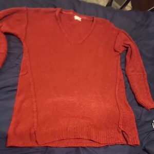2 Pieces Gold Sweater Dress & Red V-Neck Sweater